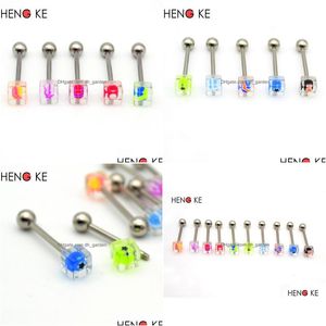 Zungenringe Hengke Schmuck Clear Square Bar Straight Barbell Fashion Body Piercing Jeweley Mischfarben 14G Chirurgenstahl D Dhgarden Dhlg0