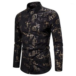 Mens Black Bronzing Button Down Dress Shirts Wedding Prom Camisa Masculina 2020 Brand Long Sleeve Nightclub Party Shirt for Men1251s