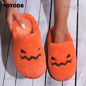 Slippers Halloween Pumpkin Slippers Women Cotton Shoes Cartoon Cute Plush Slides Halloween Pumpkin Bag Slipper Set Ladies Flat Flip Flops babiq05