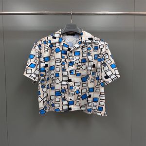 2023 Erken Sonbahar Polyester Dimi İnci Kabuk Düğmeleri ile Kısa Kollu Gömlek - Bowling Shirt Style285o