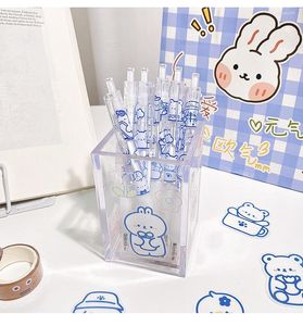 6pcs/set漫画バターベアジェルペンカワイイかわいい静止学校用品ギフトブラックプッシュペンキット0.5mmオフィスアクセサリー