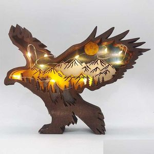 Konst och hantverk Mountain Bird Eagle Craft 3D Laser Cut Wood Home Decor Gift Art Forest Animal Table Decoration Statyer Drop Leverans G DHQE1