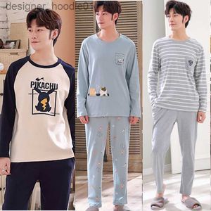 Mens hoodies tröjor 100 bomullsmän pyjamas söt sömnkläder man pyjamas set manlig nattkläder koreansk baju tidur långärmad långa byxor kläder plus storlek l3xl pajama a