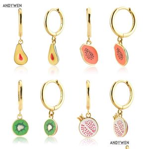 Charm Andywen 925 Sterling Sier Fruits Drop Earring Papaya Circle Loops Piercing Clips AROS Granada Delivery Jewelry örhängen Dhgarden Dhsvp