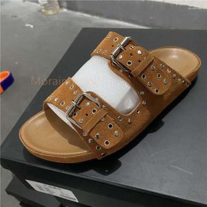 Slippers Women Summer Round Toe Belt Buckle Women's Shoes Floor Flat Home Casual Slides Metal Decor Flip Flops Beach