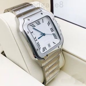 Automatische mechanische Uhr, Luxus-Herrenuhren, Santo, schwarzes weißes Zifferblatt, Edelstahl-Lederarmband, blaue Nadel, Designeruhr für Damen xb08