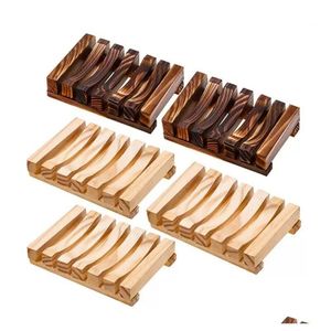 Soap Dishes Bath Natural Bamboo Wooden Plate Tray Holder Box Case Shower Hand Washing Soaps Holders Drop Delivery Home Garden Bathroom Dhry6