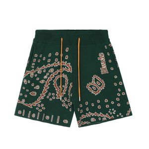 Rhude Shorts Big Sixes Correct Rhude Checkerboard Cashew Flower American High Street Jacquard Knitted Woolen Loose Casual Split Shorts for Men 248