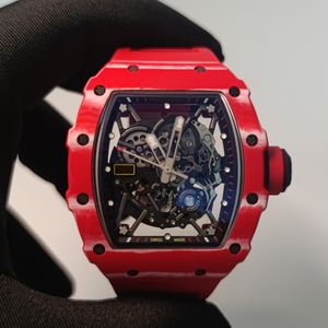 2023 Ny lyxig herrklocka 35-02 NTPT Red Carbon Fiber Case Integrerad automatisk rörelse Sapphire Glass Waterproof Rubbe Strap