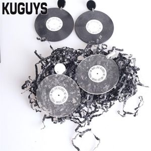 Kuguys Round Vintage Records dingle örhängen för kvinnors modesmycken akryl Anpassade droppörhängen Girl's Gift2070