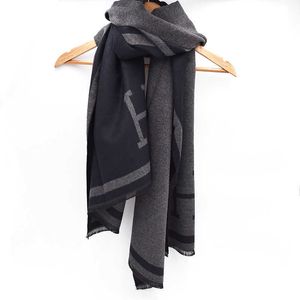 Autumn and Winter New Korean Version Double sided H Letter Cashmere Tassel Scarf Feeling Thick and Warm in Winter for Women{category}