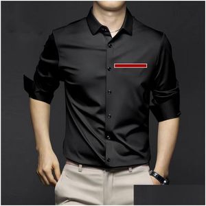 Herrklänningskjortor Casual Mens Designer S långärmad Autumn Spring Man Shirt Topps Breattable Ice Silk Drop Delivery Apparel Clothing Dhiuj