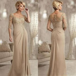 Vintage Champagne Mermaid Mother Of the Bride Dress Half Sleeve Lace V Neck Wedding Guest Dress Evening Party Formal Gowns282p