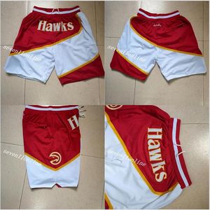 Pantaloncini da basket da uomo della squadra Just Don Atlanta Fan's Pantaloncini sportivi cuciti di colore bianco rosso Pantaloni hip pop con tasca Zippe271f