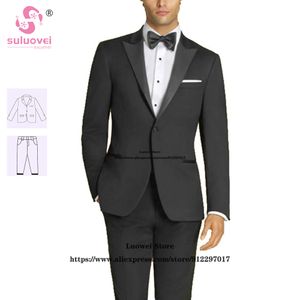 Abiti da uomo Blazer Moda ed smoking con risvolto per uomo Slim Fit pantaloni 2 pezzi Set formale sposo festa di nozze Prom blazer con un bottone masculino 230915