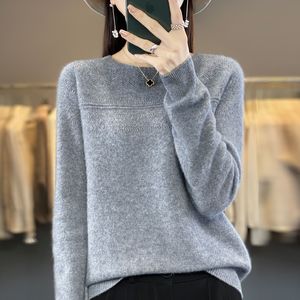 Swery dla kobiet 100 Pure Merino Wool Sweater Winter Oneck Pullover pusta Koreańska moda z długim rękawem Top 230915