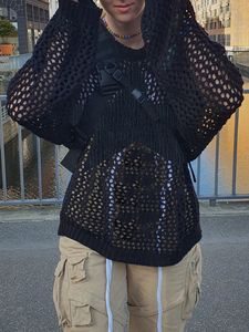 Maglioni da donna Maglione gotico all'uncinetto con stella pullover oversize fori larghi lavorato a maglia maglione grembiule Y2k Harajuku streetwear vedere attraverso la parte superiore 230915