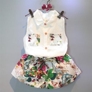 28 Jahre Baby Mädchen Anzüge Sommer Mode ärmelloses Hemd Blumen Shorts Baumwolle Kinder Sport Kinder Kleidung Set Ganze273m