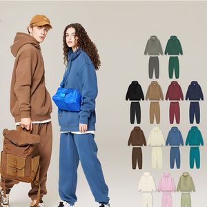 AutumnWinter 350g fashion couple thick plus fleece solid color hoodie suit for men and women