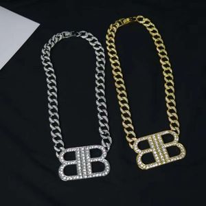 Jewelry Bb Earrings Heavy Industry Advanced Diamond Inlaid Cuban Chain Double Letter Pendant Necklace Fashion Personality Celebrity Wind