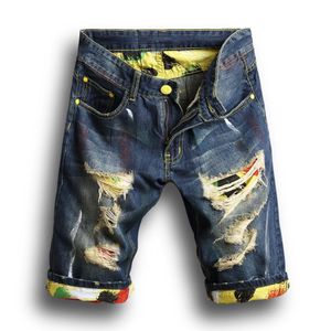 Mode män denim jeans smala raka byxor trend mens designer byxor nya sommarmens hål denim shorts2294