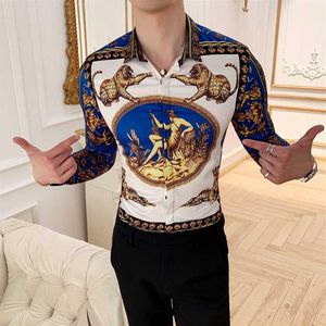 Vintage Royal Shirt Mens Fashion Club Outfits Designer Shirts Flower Camisa Social Masculina Slim Fit Men 6XL Long Sleeve Shirt269d