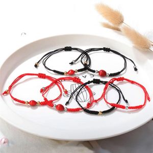 Länkkedja enkla älskare Lucky Wish Red Bean Rope Armband för kvinnor Handgjorda svarta strängarmband Par Party Jewelry Gift F203C