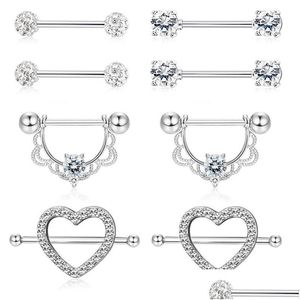 Anelli per lingua Barra per fiori 14G Gioielli per piercing in cristallo in acciaio inossidabile Y Scudo per capezzoli Pircing Jewely Drop Delivery Body Dhgarden Dhmwv