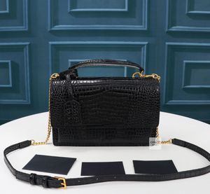 7A Kvalitetskvinna präglad Crocodile Skin Sunset Shoulder Bags Silver Gold Chain Hardware Designer Crossbody Bag äkta läder Luxury Handväskor Tot Wallet Purse