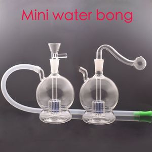 Großhandel Double Joint Bunte MINI Shisha Glas Wasser Dab Rig Bong mit 10 mm männlicher Ölbrennerschale oder Tabakrauchschalen zum Verkauf