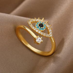 Lucky Turkiet Blue Evil Eye Band Rings Ladies Open Justerbara rostfritt stålringar 2022 Trend Wedding Par Jewelry Gift AB736250S