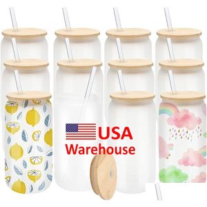 Mugs Ship In 12H Usa Warehouse 16Oz Clear Glass Sublimation Tumblers With Bamboo Lid Easy To Sublimate Tumbler Blanks Diy For Iced Cof