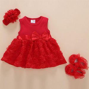 New Born Baby Girls Infant Dressclothes Summer Kids Party Abiti di compleanno 1-2 anni Scarpe Set Abito da battesimo Baby308N