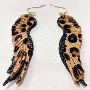 Brincos pendurados ujbox, camada dupla de couro de leopardo, cabelo de cavalo, borla para mulheres, penas longas, acessórios de joias em massa