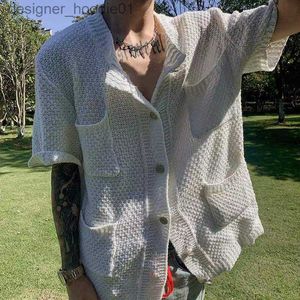 Men's Hoodies Sweatshirts Autumn Knitted Sweater Men's Cardigan Short-Sleeved Trendy Solid Color Simple Slimmer Look Niche L230916