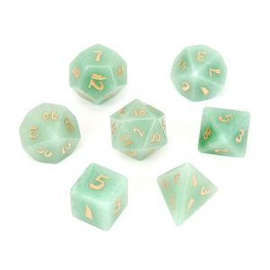 Conjunto de dados de pedras preciosas soltas poliédricas de aventurina verde natural 7 peças conjunto de dados de pedra de dragões de masmorras DND RPG jogos ornamentos produtos locais atacado aceitar personalizado