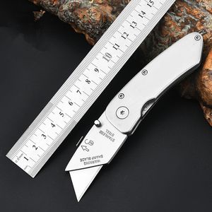 Stainless Steel Folding Utility Knife Small Cutter Pocket Blades Knives Silver