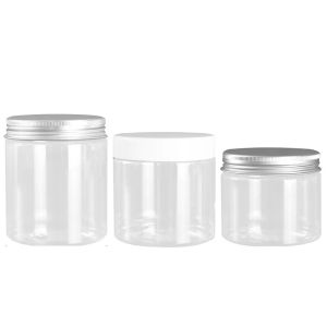 wholesale Dia.68mm PET Bottiglia vuota in plastica trasparente Confezione cosmetica Vaso per cera per capelli Tappo in plastica Coperchio in alluminio Alimenti Caramelle Fiore Barattoli di tè LL