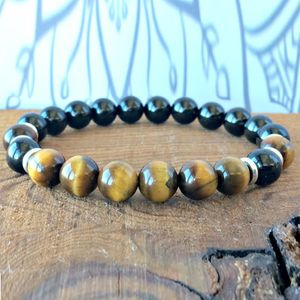 MG0304 Black Onyx Tiger Eye Energy Armband Personlig kraftarmband för kvinnor Balans Release Inner Strength Armband222h