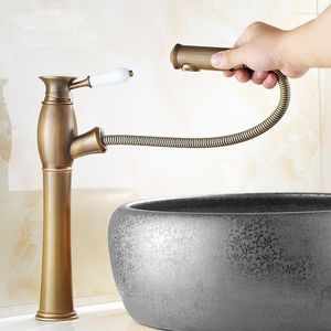 Bathroom Sink Faucets Copper Pulling Style Kitchen Faucet Vintage European Antique Brass Stretched Basin Mixer And Cold