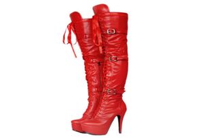 Kolnoo Ladies Thigh High Boots Buckle Straps Sexy Nightclub Dance Over Knee Boots Dance Evening Fashion Long Boots Red Shoes 5484241