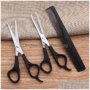 Forbici 3Pc Cesoie Per Taglio Dei Capelli Parrucchiere Professionale Barbiere Diradamento Set Per Parrucchiere Strumento Per Lo Styling Pettine Consegna A Goccia Attrezzi Da Giardino Domestico Dhbgs