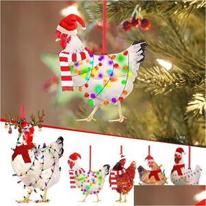 Christmas Decorations Scarf Chicken Holiday Decoration Outdoor Wood Ornaments Hanging Pendant Decor Diy Drop Delivery Home Garden Fe Dh91E