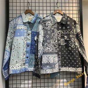 Hip-Hop Classic Cashew Flower Printing Kapital Denim Shirt Men Women Quality Purple Blue Gray Cowboy Long Sleeve Top3059