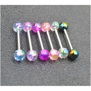 Tungringar lot50pcs kirurgisk stål ringstång nippel skurkar kropp piercing 14g anlände colorf harts boll drop leverans juvel dhgarden dhcki