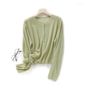 Women's Knits O-Neck Thin Linen Cardigan Women Loose Casual Knitted Long Sleeve Tops 2023