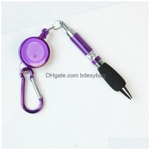 Ballpoint Pens 1Pc Cute Retractable Badge Reel Pen Belt Clip Chain Carabiner Key Ring Lanyard School Supplies Office Accessories Drop Dhr2Q