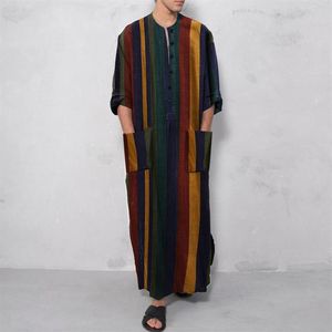 Clothing Men Djellaba Man Muslim Moroccan Hooded Design Islamic Cotton And Linen Striped Robe Jubba Thobe Men's Casual Shirts279R