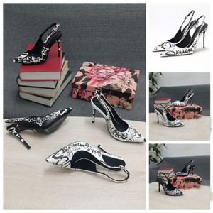 Elbise Ayakkabı Tasarımcıları Sandalet En Kalite 3D Grafiti Düğmesi Stiletto Topuk Slingbacks Kadın Sandal 10.5cm Yüksek Ayak parmakları Lady Charm Tasarımcı Ayakkabı 34-43