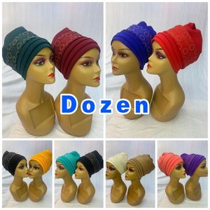 Ethnic Clothing Wholesale Fashion Muslim Female Turban Hat Bonnet Elastic Fabric Rhinestone Solid Beanie Hair Bonnets Cap For Women